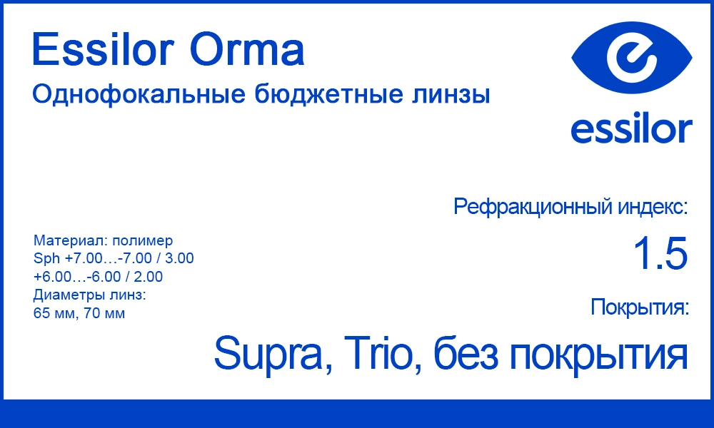 Однофокальные бюджетные линзы Essilor Orma 1.5
